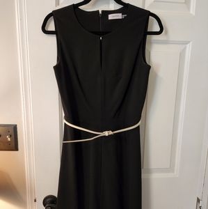 Calvin Klein Black Work Dress | Gold Detail and Belted Waist | size 6
